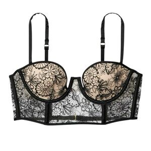 2019 Victoria's Secret Black Balconet Luxe Lingerie Line with Floral Embroidery